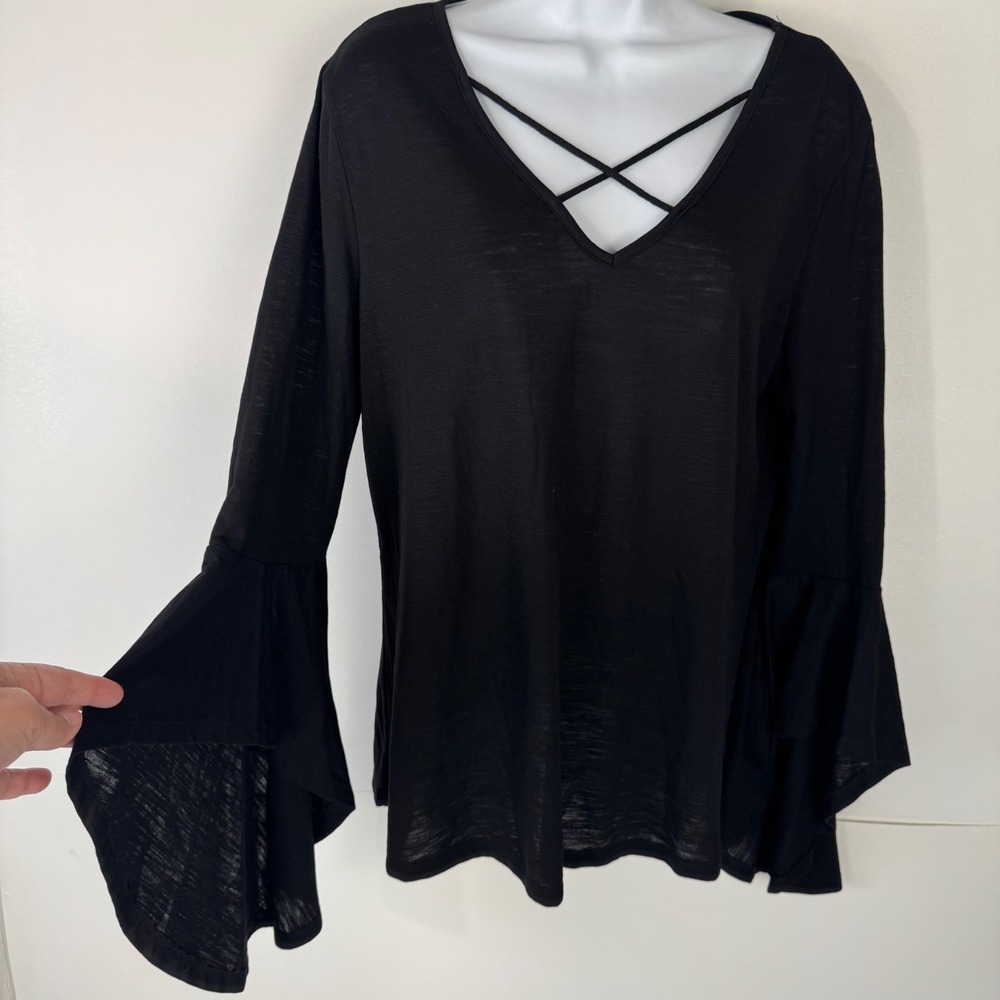 Umgee USA Top Women Large Black Boho Bell Sleeve Gothis Witchy Whimsical